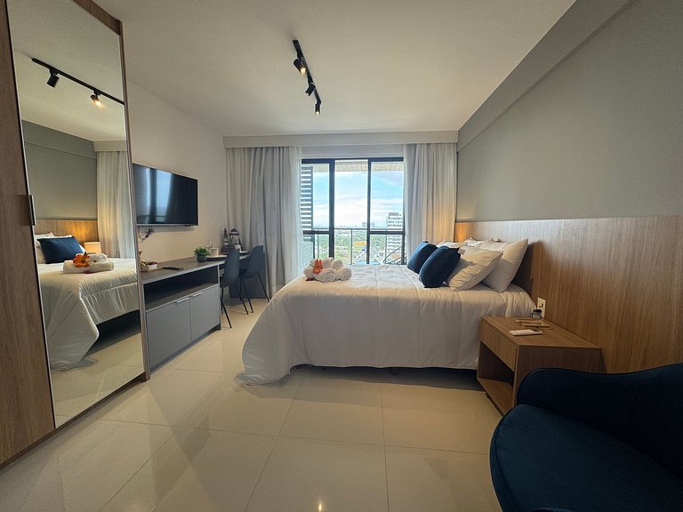 Studio aconchegante com vista para o mar