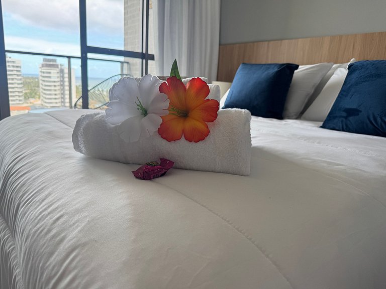 Studio aconchegante com vista para o mar