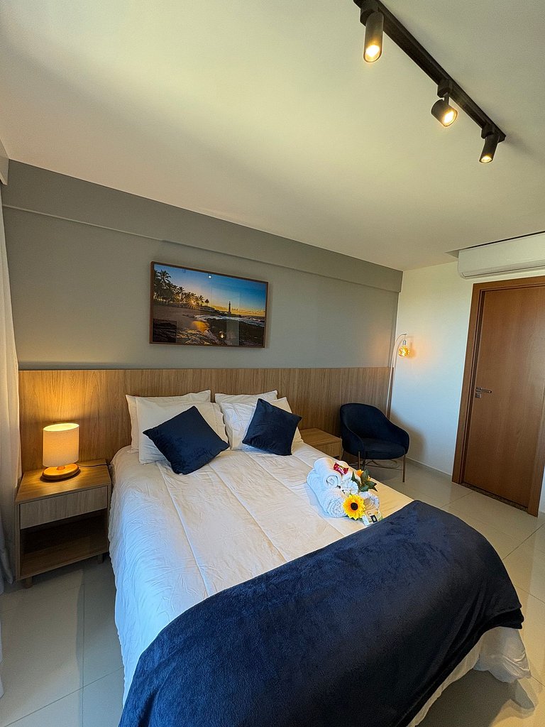 Studio aconchegante com vista para o mar