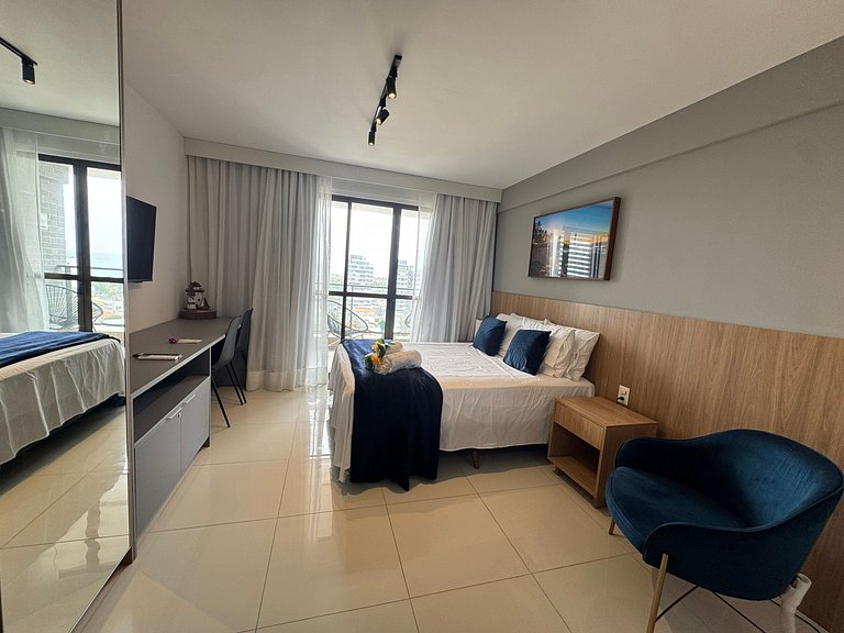 Studio aconchegante com vista para o mar